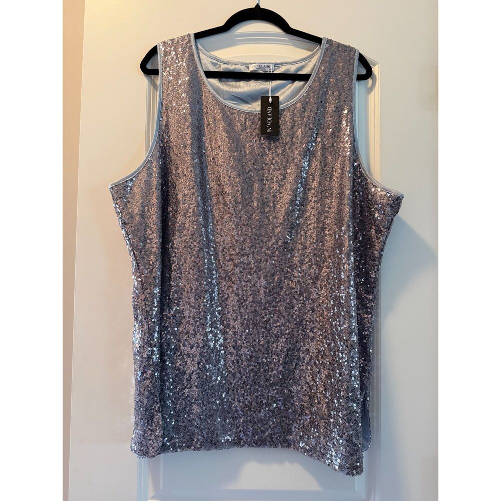 Womens 22W Silver Sequin Tank Top Sleeveless Sparkly Party Blouse